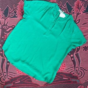 Pleione Emerald Split-Neck Short Sleeve Blouse